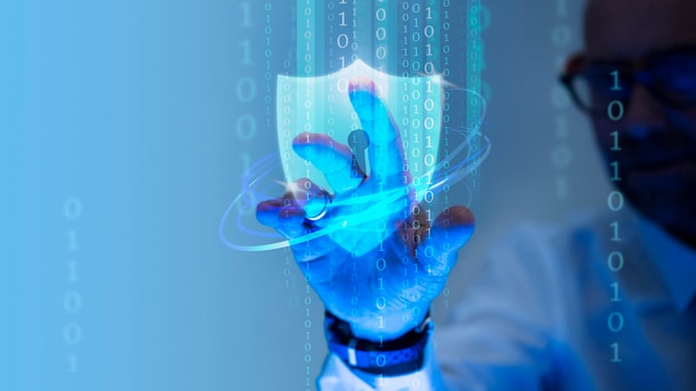 Man touching a padlock shield icon