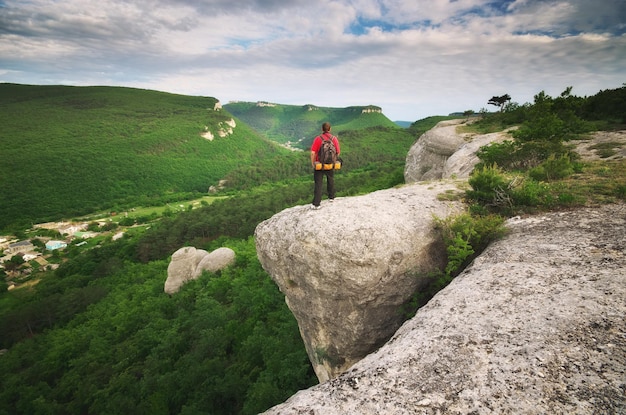 Man tourist in mountain Element of design