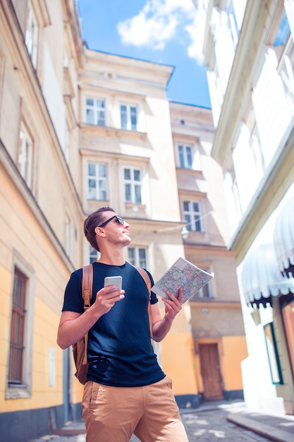 Man tourist with a city