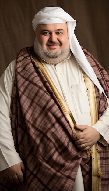 Photo a man in a traditional dress with a white shirt and a black and gold sash