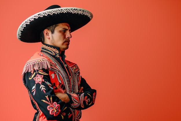 Man in traditional Mexican attire poses confidently