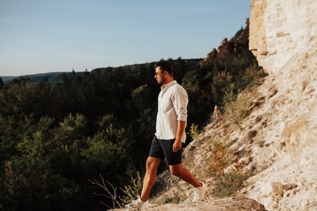 Man traveling in mountains