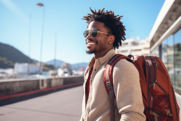 Photo man traveling and vacationing alone in nagasaki