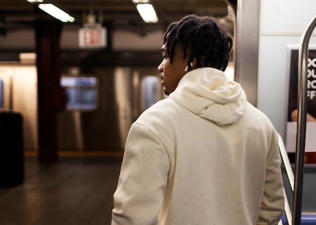 Man traveling with the city subway