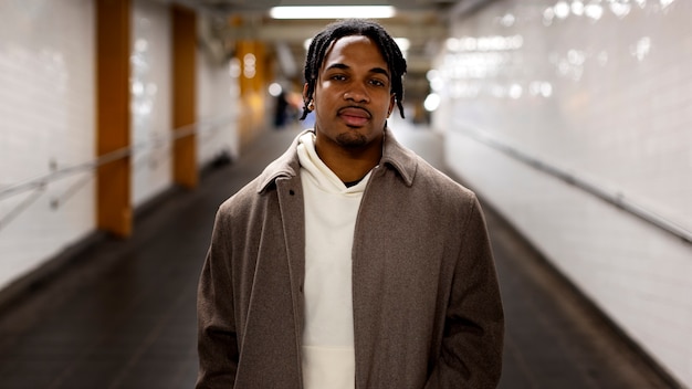 Man traveling with the city subway