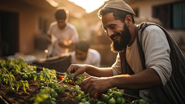 Man Trimming Plant With Beard