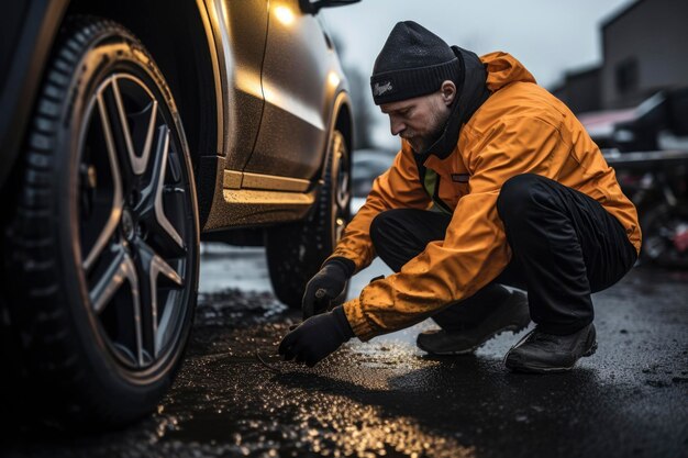 Photo a man tuning a car tire