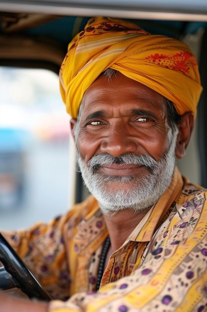 a man in a turban driving a car