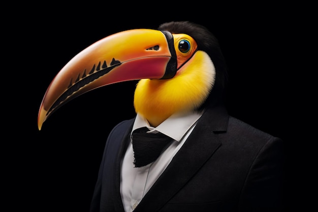 a man in a tuxedo with a toucao head