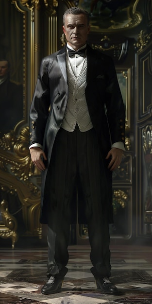 Photo a man in a tuxedo with a white shirt on the front