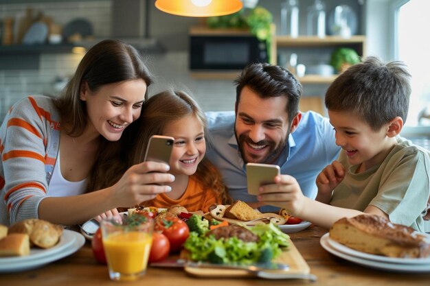 Foto un uomo e due bambini che guardano un cellulare