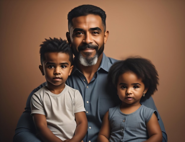 A man and two children pose for a photo on happy father's day with generative ai