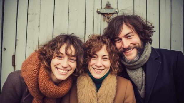 Foto un uomo e due donne sorridono alla telecamera