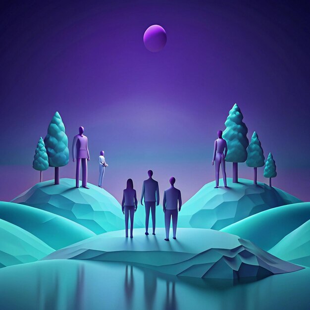 a man and two women stand in front of a planet