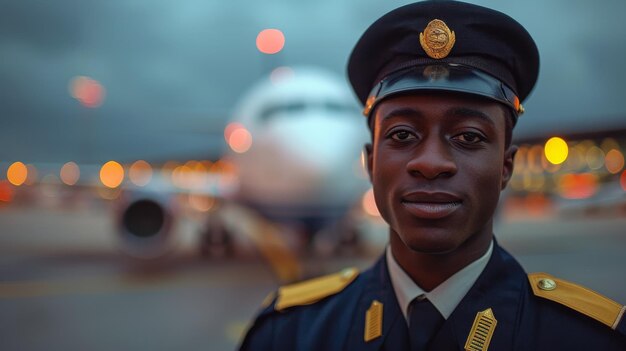 Man in Uniform Standing in Front of Airplane