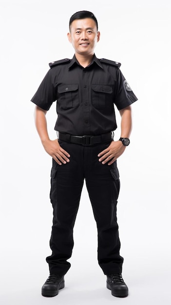 a man in a uniform standing with his hands on his hips