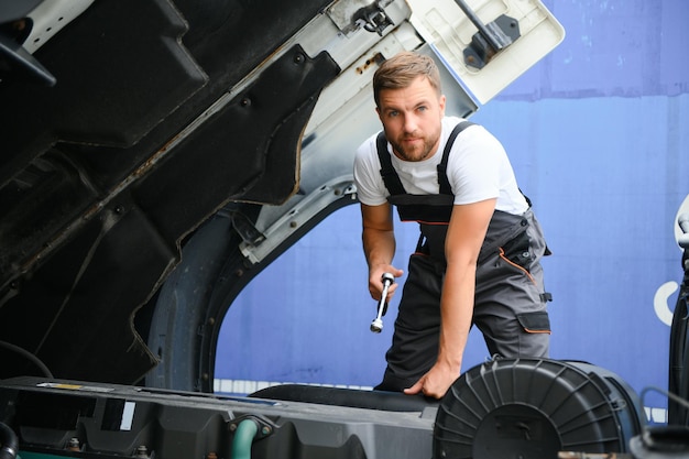 Man in uniform Truck repair Car malfunction