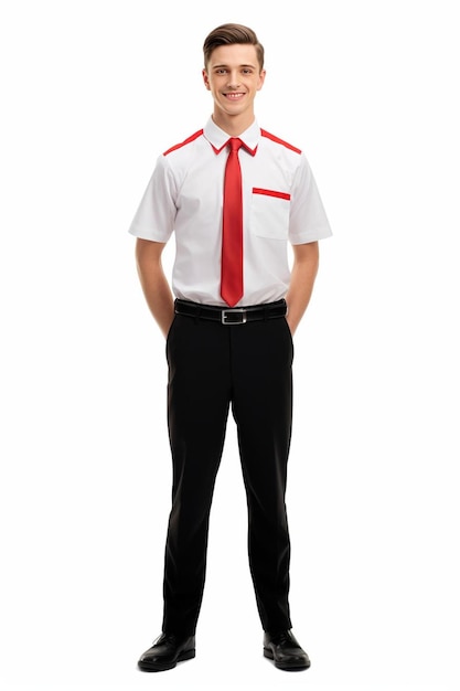 Photo a man in a uniform with a red tie and a white shirt with a red tie