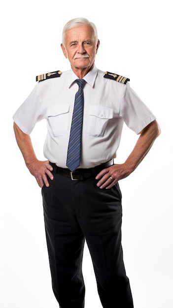 Foto un uomo in uniforme con le parole pilota sulla parte anteriore