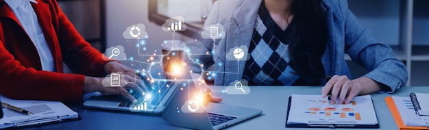 man use laptop with cloud computing diagram show on hand cloud technology data storage networking and internet service concept