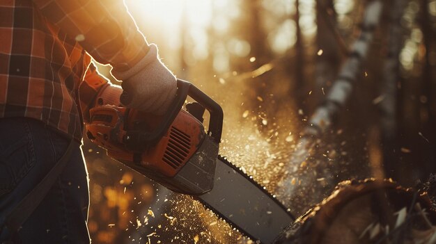 Photo man using a chainsaw