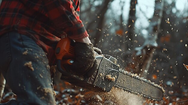 Photo man using a chainsaw