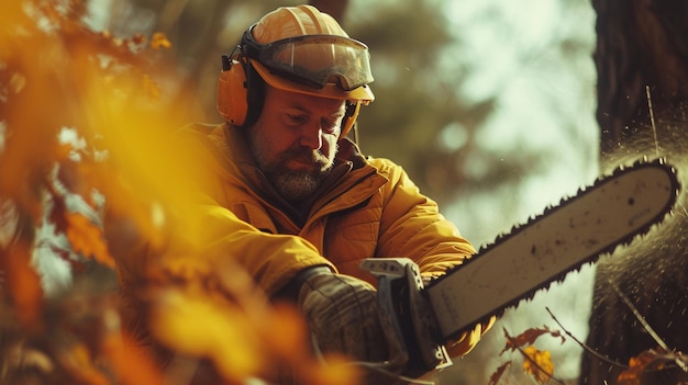 man using a chainsaw