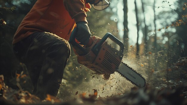 Photo man using a chainsaw