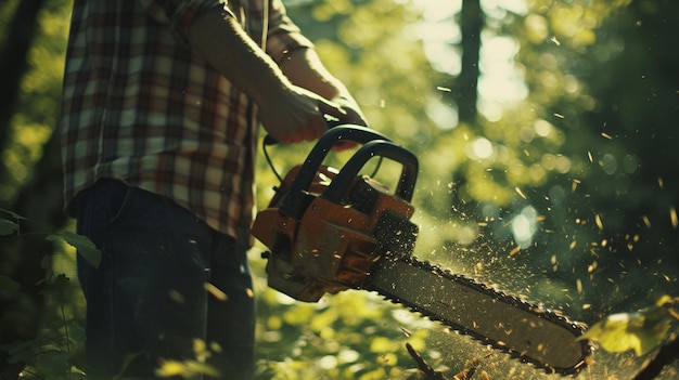 Photo man using a chainsaw