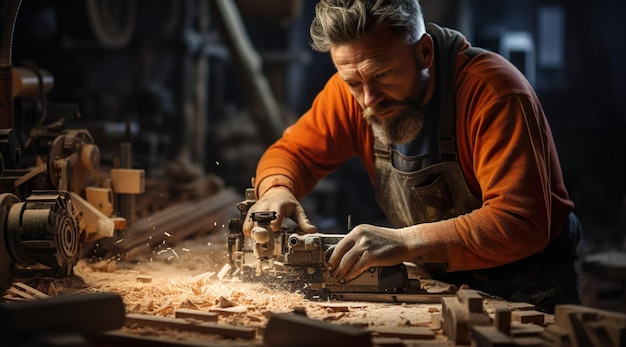 A man using an circular saw to cut wood