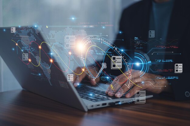 Premium Photo | Man using computer for data science and big data ...