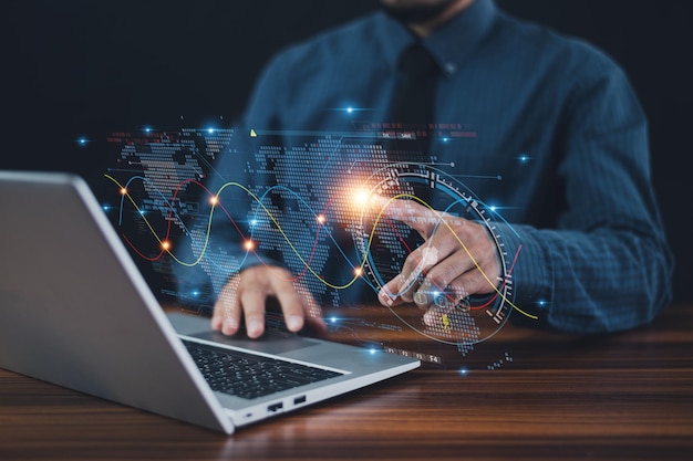 Man using computer for Data science and big data technology Scientist computing analyzing and visualizing complex data set on computer Data mining artificial intelligence machine learning