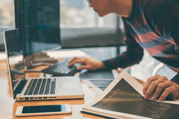 Man using computer at table