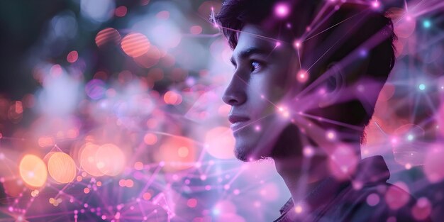 man using digital devices in global network connection with computer code concept global connection digital devices computer code technology network security