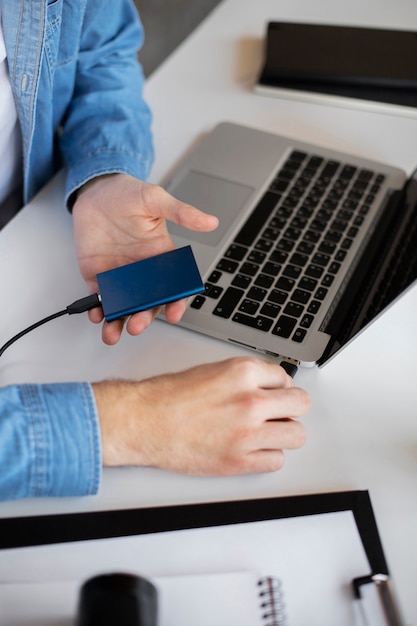 Man using external storage used