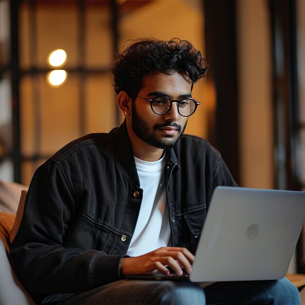 Man Using Laptop Computer on Couch