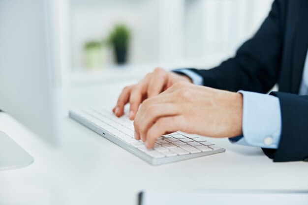 Man using laptop on table