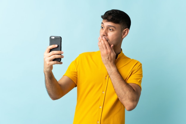 Man using a mobile phone in studio