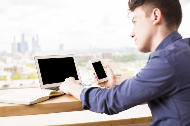 Man using mockup technology