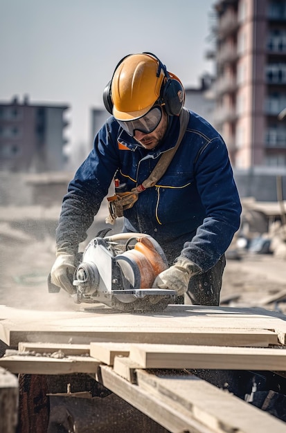 A man using a saw to cut a piece of wood