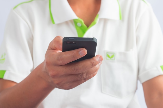 Foto uomo, usando, telefono intelligente