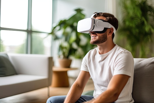 man using virtual reality device