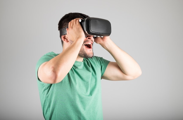 Man using virtual reality glasses