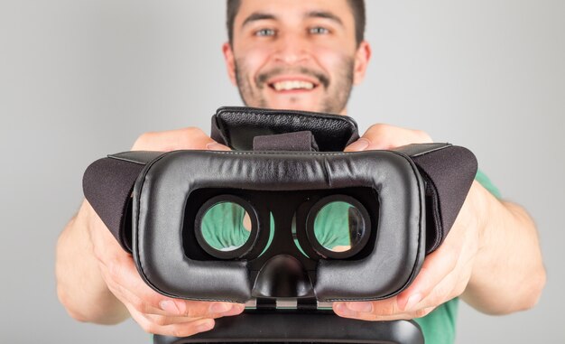 Man using virtual reality glasses