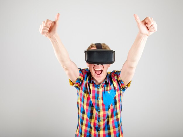 Man using virtual reality glasses