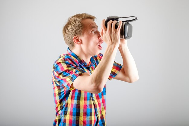 Man using virtual reality glasses