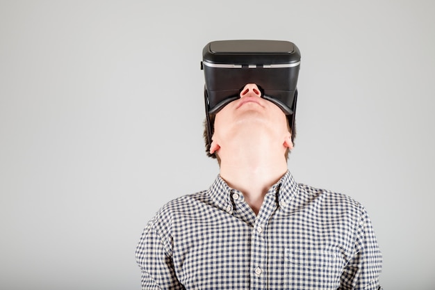 Man using virtual reality glasses