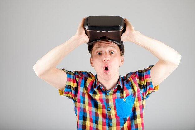 Man using virtual reality glasses