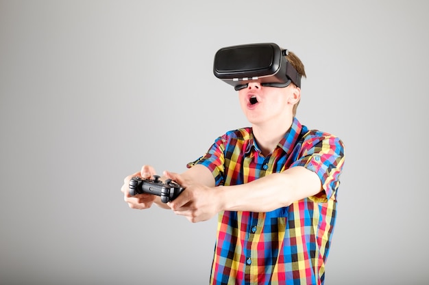 Man using virtual reality glasses