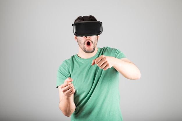 Man using virtual reality glasses